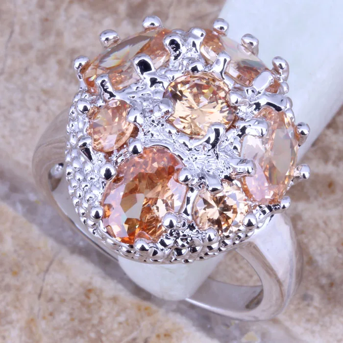 Tantalizing Brown Morganite Silver Plated  Women\'s Jewelry Ring Size 6 / 7 / 8 / 9 R0561