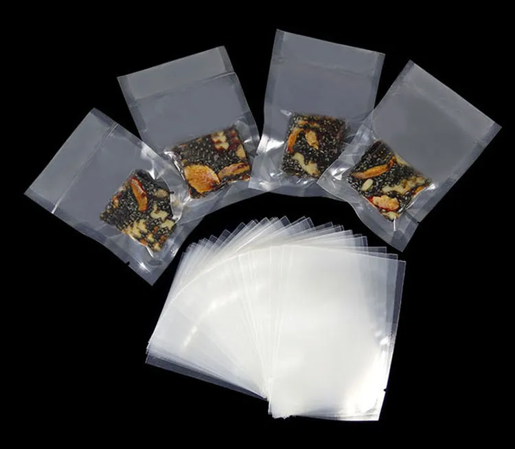 200pcs Open Top Transparent Bag Plastic Food Meat Fish Fruit Self-Sealing Clear Plastic Snack Fresh Keeping Storage Pouches