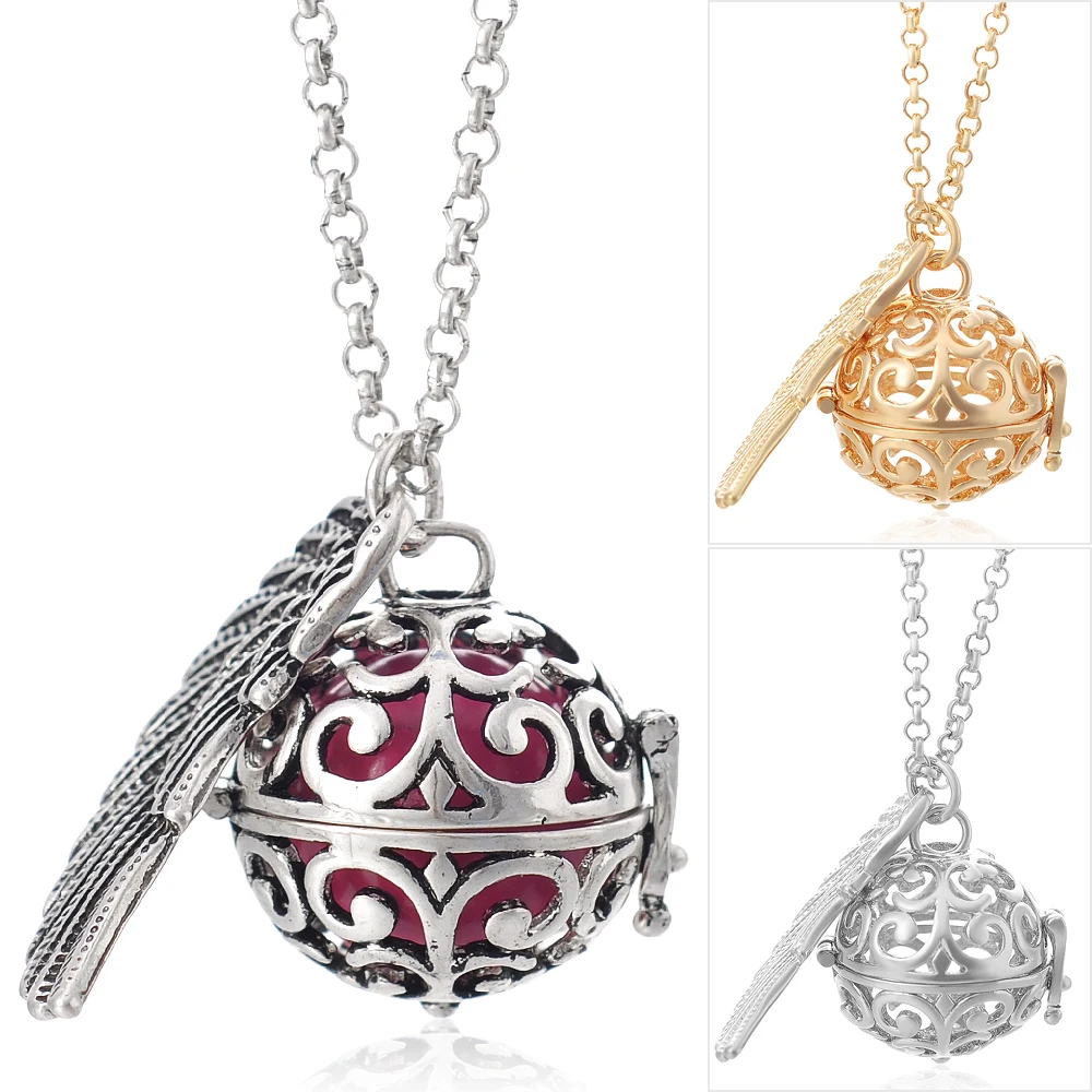 Vocheng Vintage Pregnancy Angel Ball Locket  Open Pendant Necklace for Aroma essential oil diffuser Jewelry Women Gift VA-021