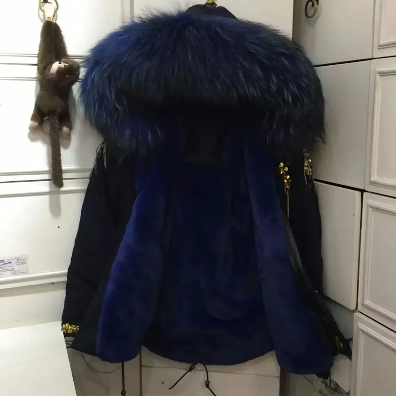 Newest Style Navy Fur Pakra With Sequined Tassel For Unisex Fur Wear Real Lakeblue Fur Lined Pakra