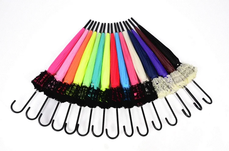 10pcs 14 Colors Pagoda Umbrella Long-handle Lace Golf Fancy Sunny and Rainy Umbrellas Lady Parasols