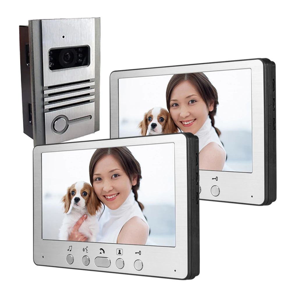 7 Inch IR Night Vision With 2 Monitor Intercom System Wired Video Door Phone