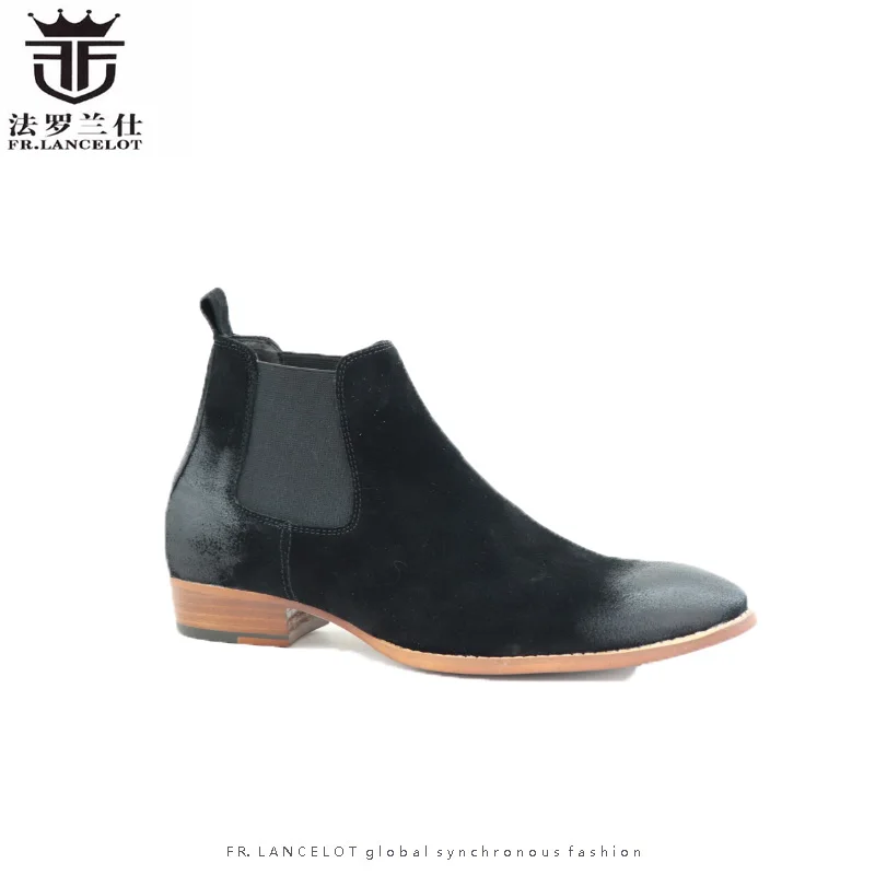 

FR.LANCELOT 2020 retro suede leather men booties slip on Chelsea Boots black/grey/brown Ankle Boots Men's trand party shoes