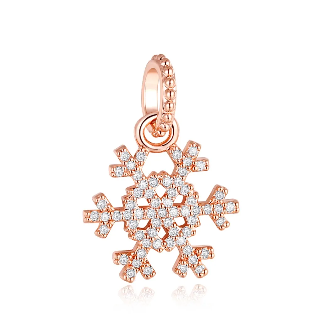 

Sparkling Snowflake Pendant Rose Gold Beads For Jewelry Making Fit Original Bracelet for Women DIY Fashion Jewelry