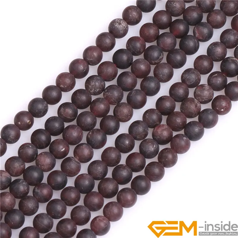 Round Frosted Matte Antiqued Red Natural Garnet Stone Beads DIY Loose Beads For Jewelry Making Strand 15 Inch Wholesale !