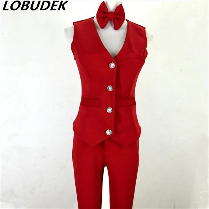 

Female Jazz Dance Team Vest Pantsuit 2 Piece Set Nightclub Bar DJ Singer Dancer Stage Performance Costume Club Party Outfit