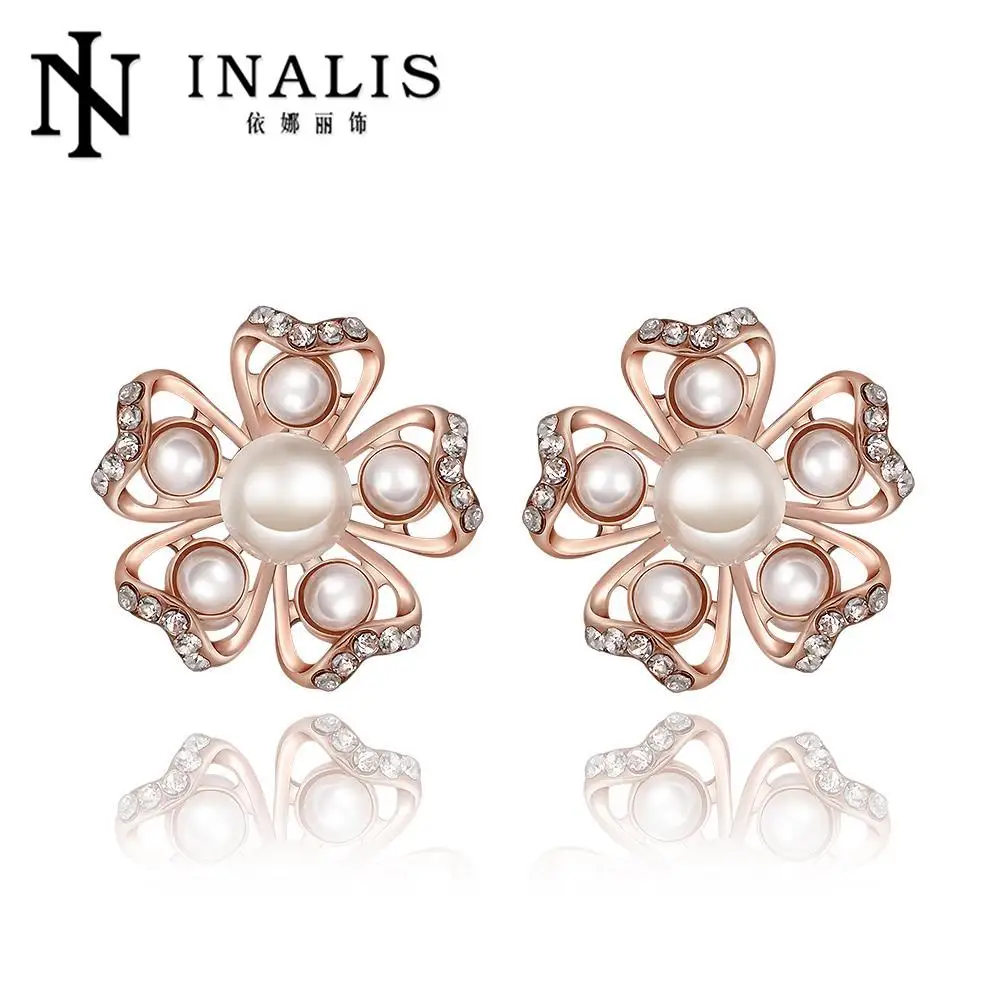 INALIS Brand New Wholesale Charm Vintage Design Style Round AAA Imitation Pearl Earrings Stud For Women Elegant Bridal E991-B