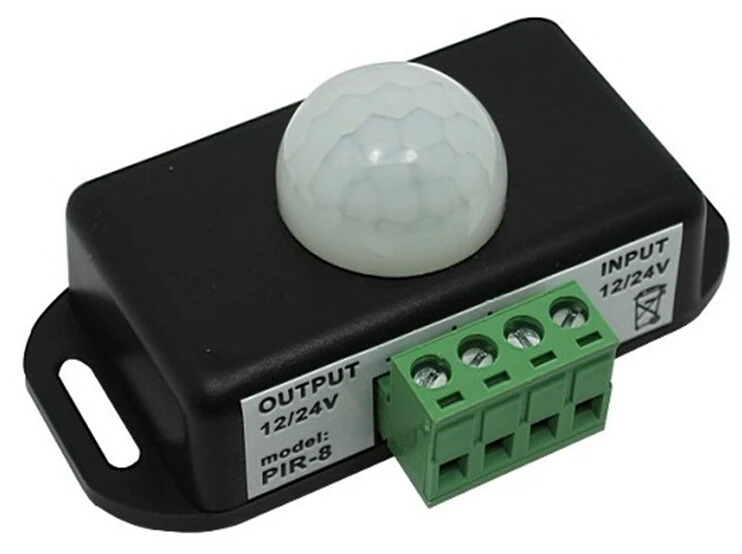 

PIR LED Dimmer Human Body Induction Switch;DC12~24V input;Output current:8A*1channel,output power:12v<96W,24v<192W;Sense 5~8M