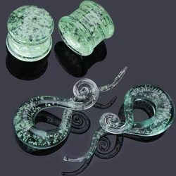 2pcs Glass Glow in Dark Ear Plugs and Tunnels Green Ear Gauge Expander Glass Ear Stretching Piercings Sexy Body Piercing Jewelry