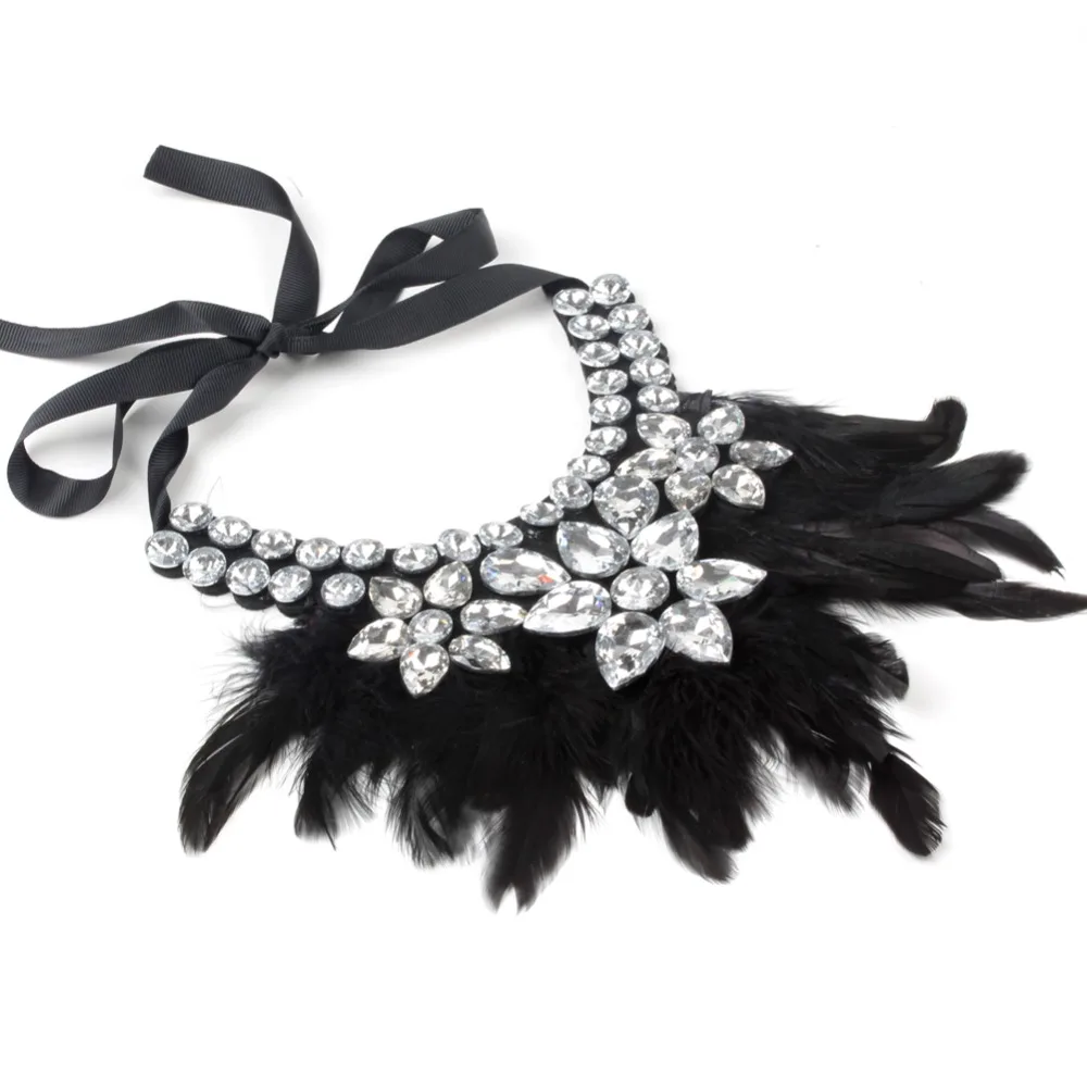 ZMZY Feather Choker Necklace With Glass Crystal Handmade Necklace Jewelry For Women