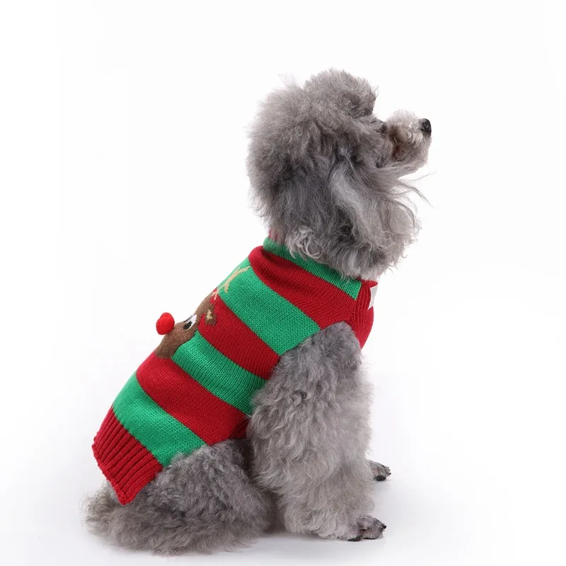 Red Stripe Christmas Reindeer Rudolph Pet Cat Dog Sweater Jumper Winter Dog Clothes Costume Coat Cheap for Dachshunds Animals