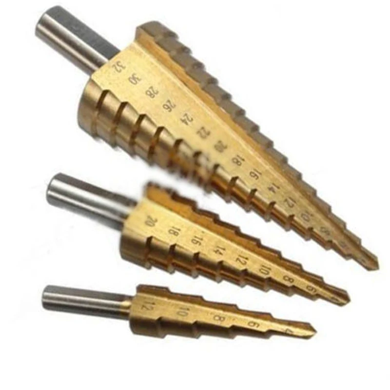 3pcs/set  4-12/20/32mm HSS Step Cone Drills Bit Set Hole Cutter Titanium Coated Tool