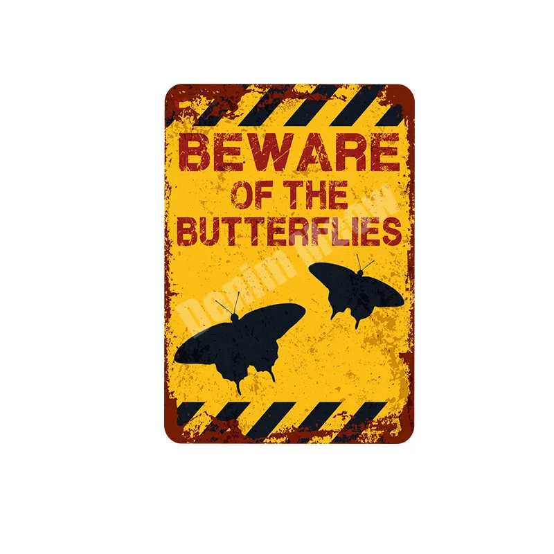 BEWARE of Cat Retro Metal Plates, Yard, Zoo, Kitchen Signs, Turtle, Bird Wall Art Decor, Bat, Wolf Vintage Tin Painting