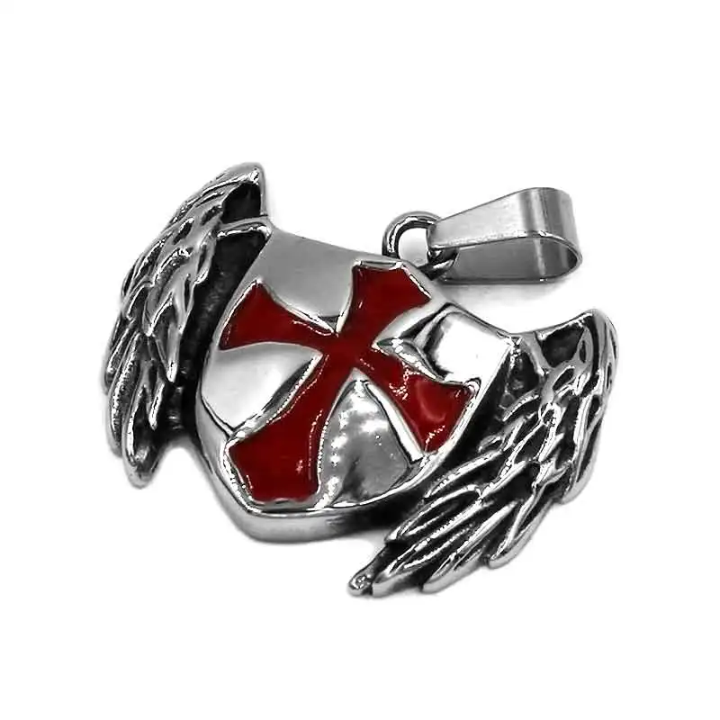 Wholesale Armor Shield Knight Templar Red Cross Pendant Stainless Steel Classic Eagle Wing Biker Mens Jewelry SWP0513