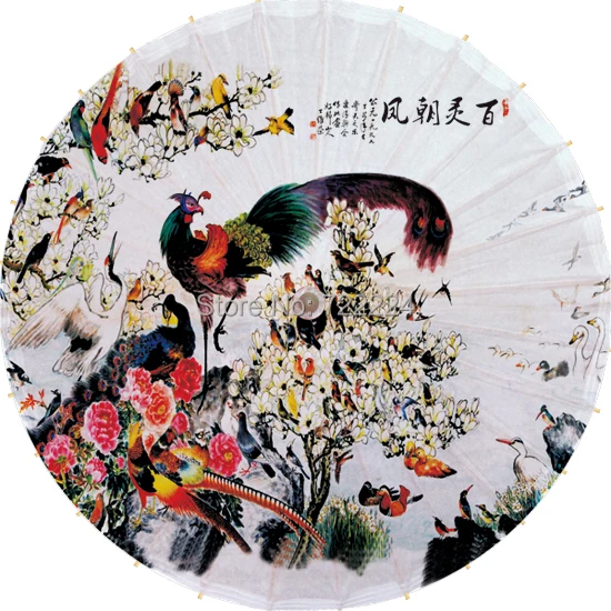 Free shipping dia 84cm chinese classical oiled paper umbrella with ALL BIRD OBEISANCES TO PHOENIX picture