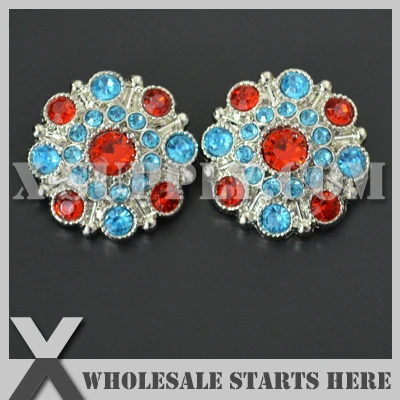 

28mm Special Stargazer Acrylic Rhinestone Button with Shank Back,RB1040-28,Red and Turquoise