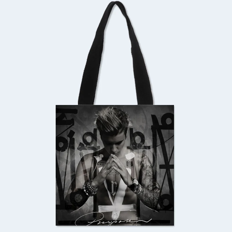 Custom Justin Bieber printing shoulder bag canvas tote bag shopping travel bags book handbag Two sides printed custom logo