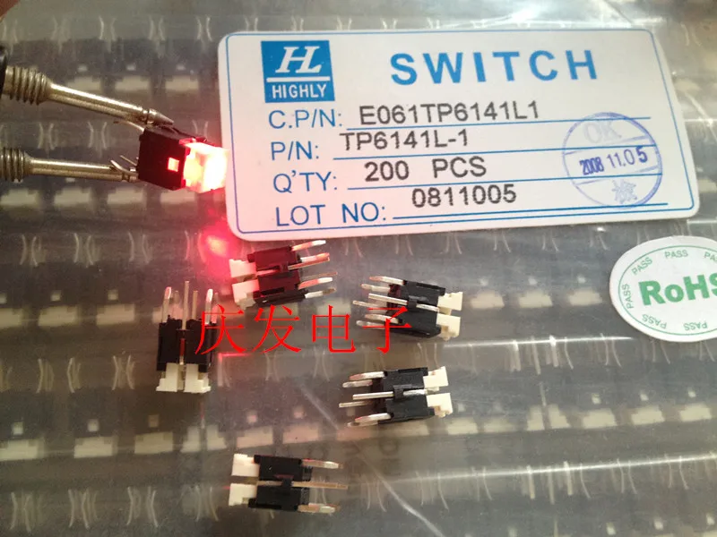 Original new 100% import TP6141L-1 TP6141-1 TP6141L TP6141 light touch switch with LED light switch 6*6*7mm luminous red