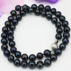 New fashion natural 9-10mm black freshwater cultured pearl nearround beads necklace for women chain choker jewelry 18inch B3223