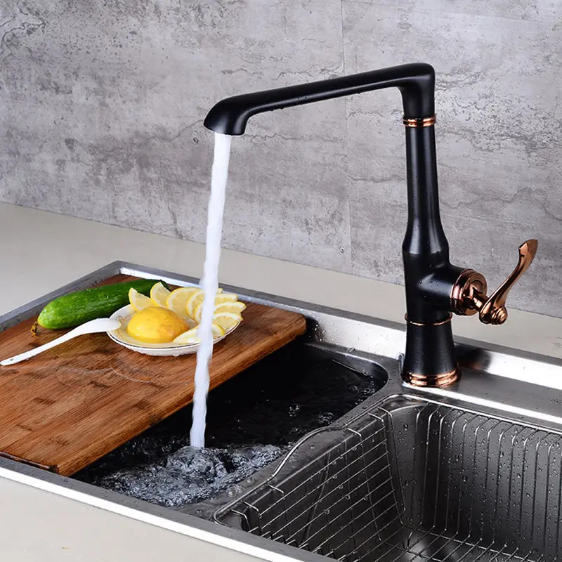 

Kitchen Sink Faucets Black ORB Jade Brass Faucet 360 Degree Rotation Mixer Tap Single Hole Single Handle Hot/Cold Swivel Taps