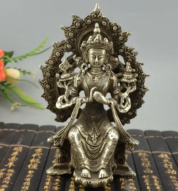 

China collection archaize white copper tara bodhisattva Buddha statue