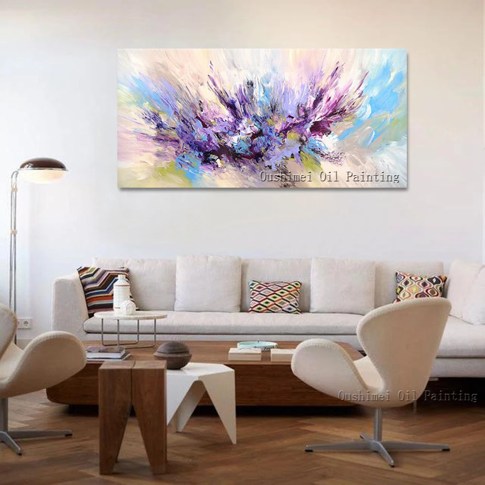 2020 New Design Handmade Beautiful Colors Purple And Pink Oil Painting On Canvas Abstract Artwork For Living Room Decoration