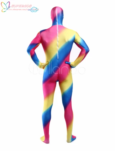 คุณภาพสูงฮาโลวีน Carnival PARTY Unisex Stripe Multicolor Zentai ชุด