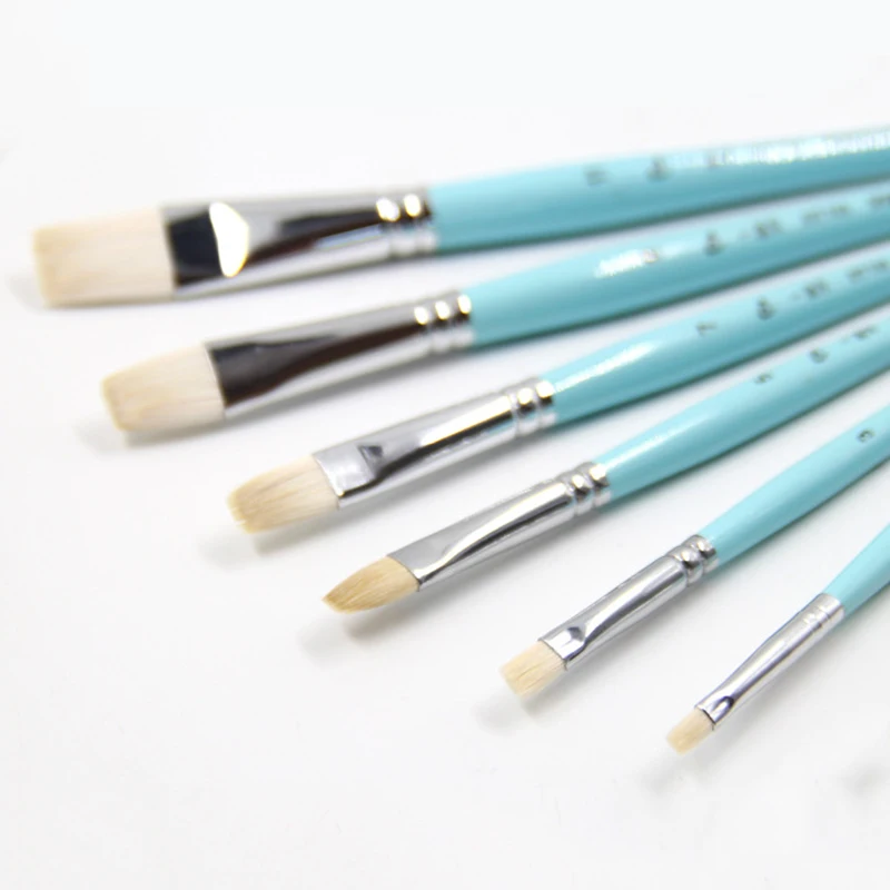 

6pcs/Set blue level peak wool water color brush short birch rod row pen oil paint brush Acrylics Paints Art Supplies Stationery