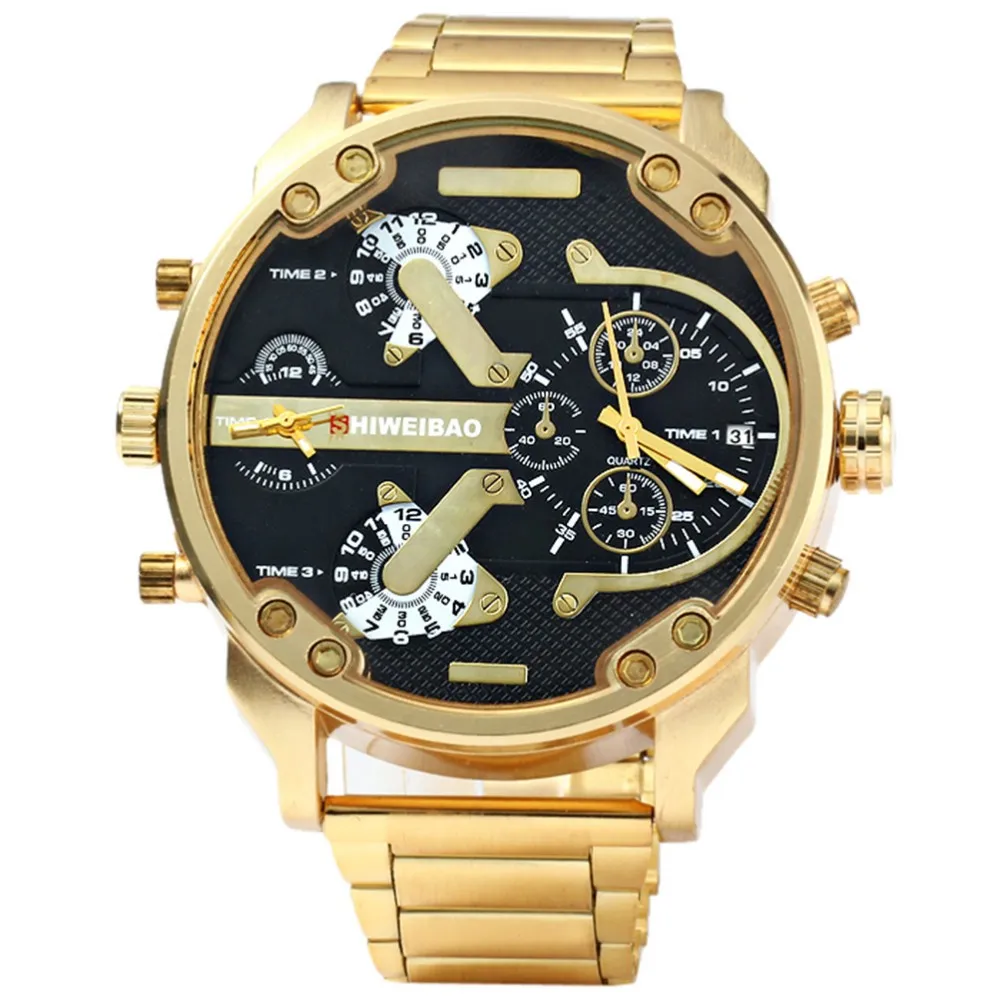 Cagarny Dual Display Luxury Watch Men Sport Quartz Clock Fashion Mens Watches Gold Steel Watch Relogio Masculino Dropshipping Ca