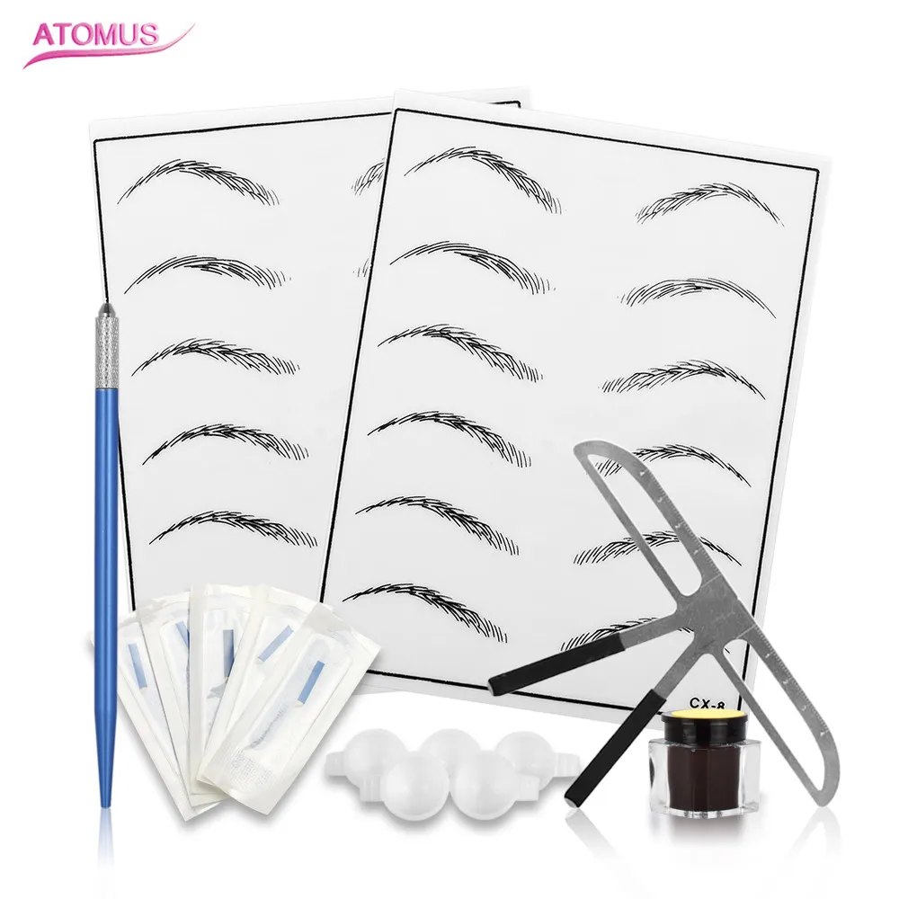 Tattoo Practice Skin Kit Microblading Tatouage Sourci Embroidered Manual Pen Eyebrow Ink Cups Semi Permanent Makeup