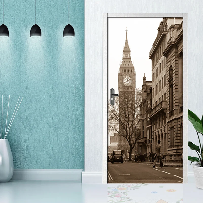الحديثة 3D خلفيات مدينة عرض الشارع جدارية غرفة المعيشة غرفة نوم الباب لاصقة تزيين بولي كلوريد الفينيل ورق حائط مقاوم للماء لفة