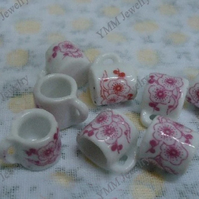 Ceramic charms wholesale 100pcs/pack, pink teacup shape pendants fit jewelry DIY