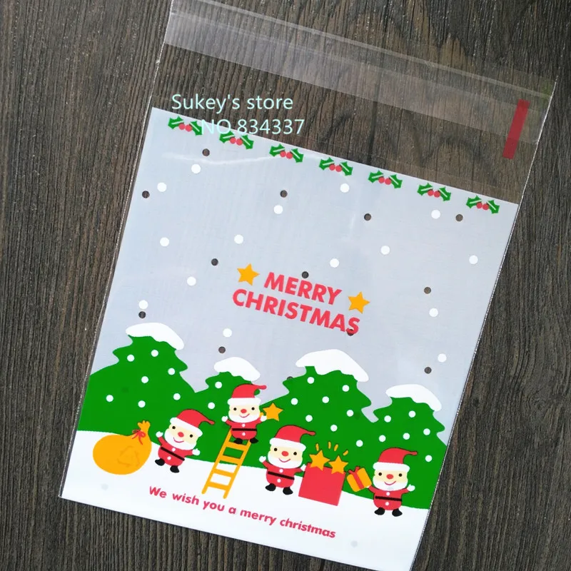 

100pcs/lot Plastic packaging bags, Santa Claus cookies bag, Christmas gift bags 10x10