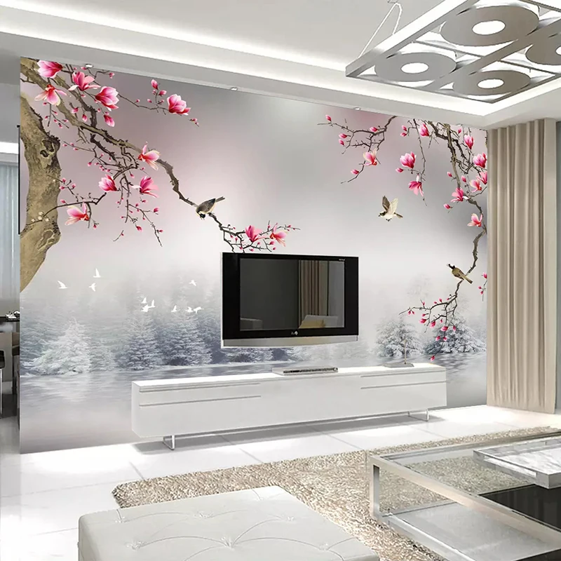 Custom Mural Photo Wallpaper Chinese Style Magnolia Flower Birds Living Room Bedroom 3D Wall Papers Home Decor Papel De Parede