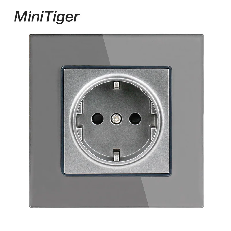 Minitiger Crystal Glass Panel Wall Power Socket Grounded 16A EU Standard Electrical Outlet Black White Gold Grey Colorful