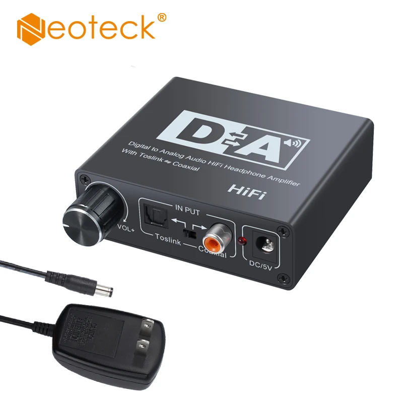 Neoteck 192KHz DAC With Volume Digital to Analog audio Converter Optical Toslink to Coaxial Bi-directional Swtich With US Power