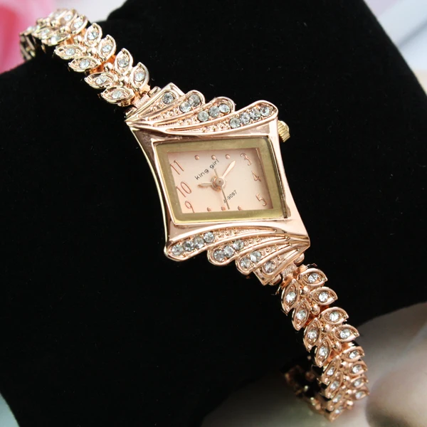 

Gold Crystal Rhinestone Leaf buds strap Dress ladies Watch Stylish Women Watches Hours Quartz Wristwatches Quartz Bracelet Watch