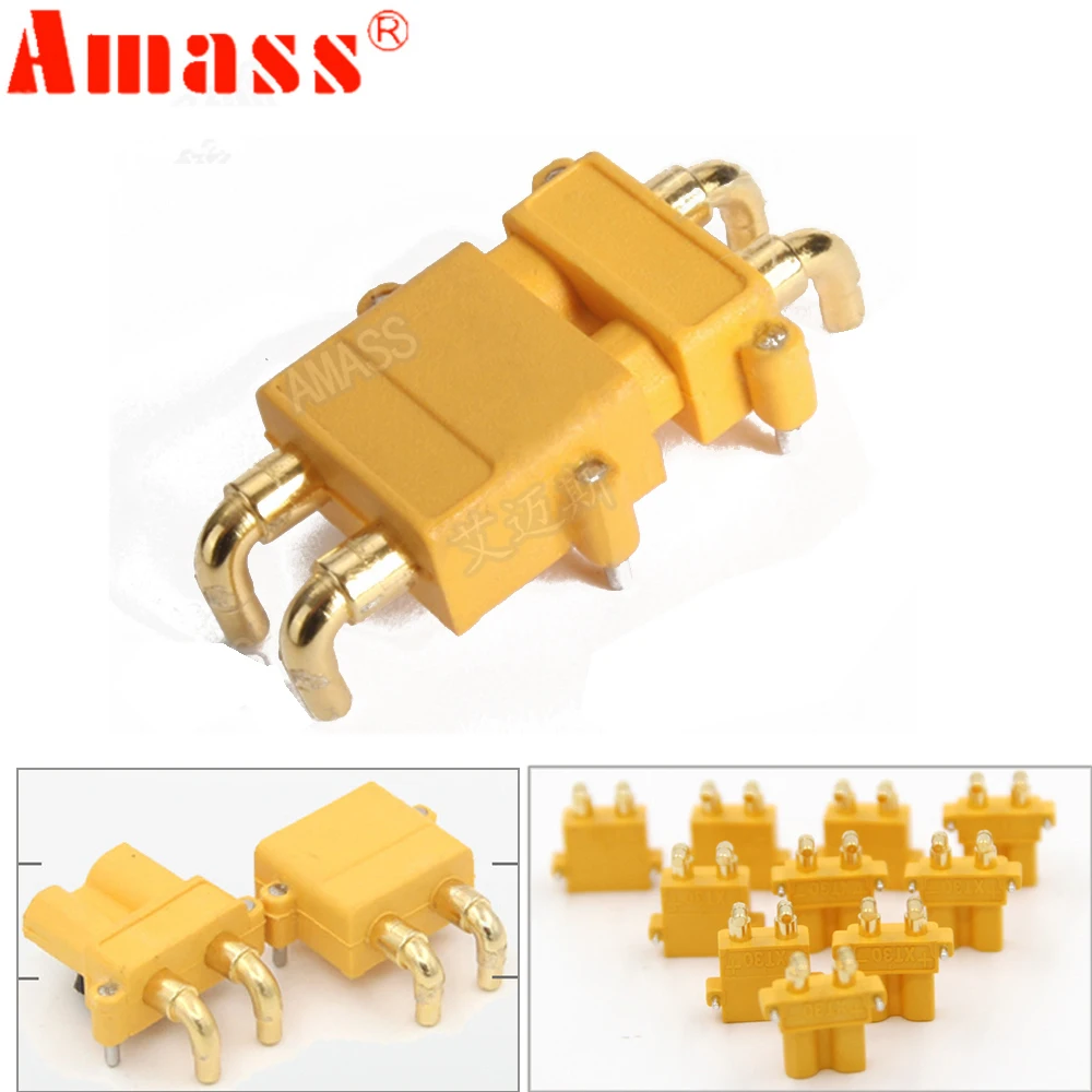 

100 x AMASS XT30PW Banana golden XT30 Upgrade Right Angle Plug Connector male female ESC Motor PCB board plug connect (50 Pair )