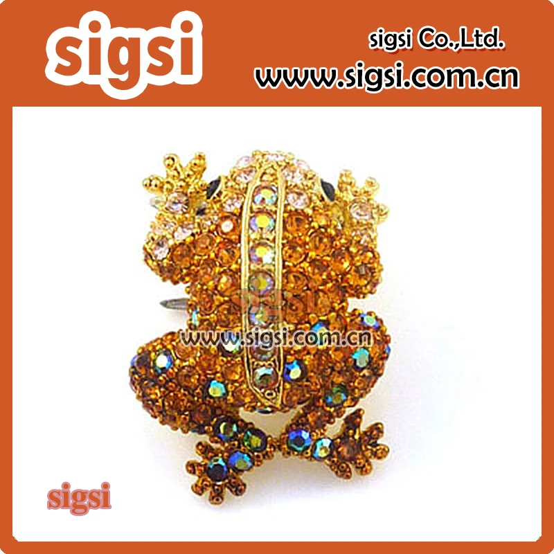 

wholesale metal fashion gold acrylic frog rhinestone brooch