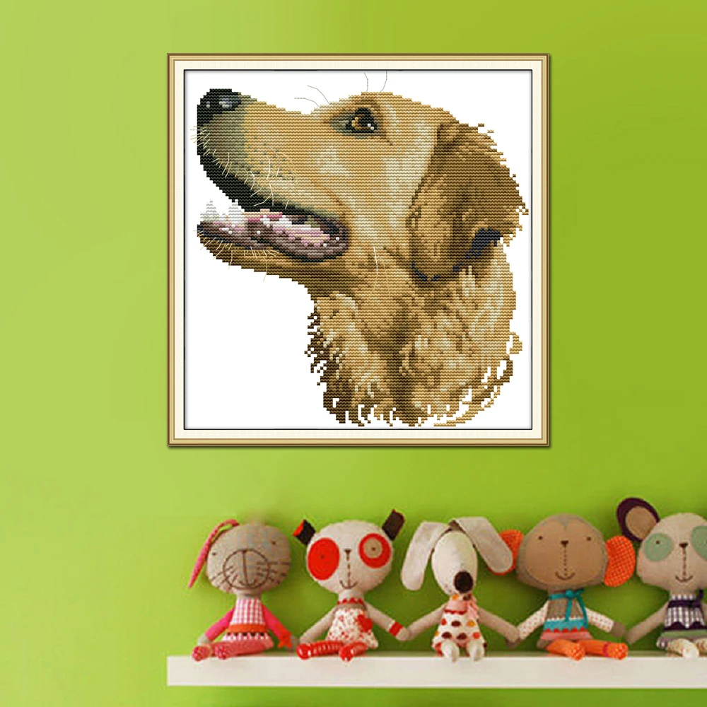 Joy Sunday Counted and Stamped Dog Needlework Kit, DIY Embroidery, Cross Stitch, Home Decor, DA229, 14CT, 11CT