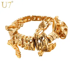 U7 3D Dinosaur Skeleton Bracelet for Men 21CM Hip Hop Stainless Stee Tyrannosaurus Rex Punk Gothic Party Jewelry QC24