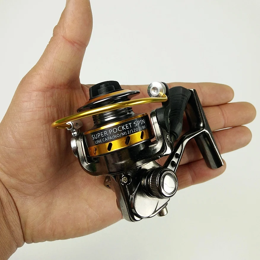 Twinfish full metal spinning reel mini fishing reel 4 bearings palm size small reel pocket fishing wheel ratio 5:1 black reel