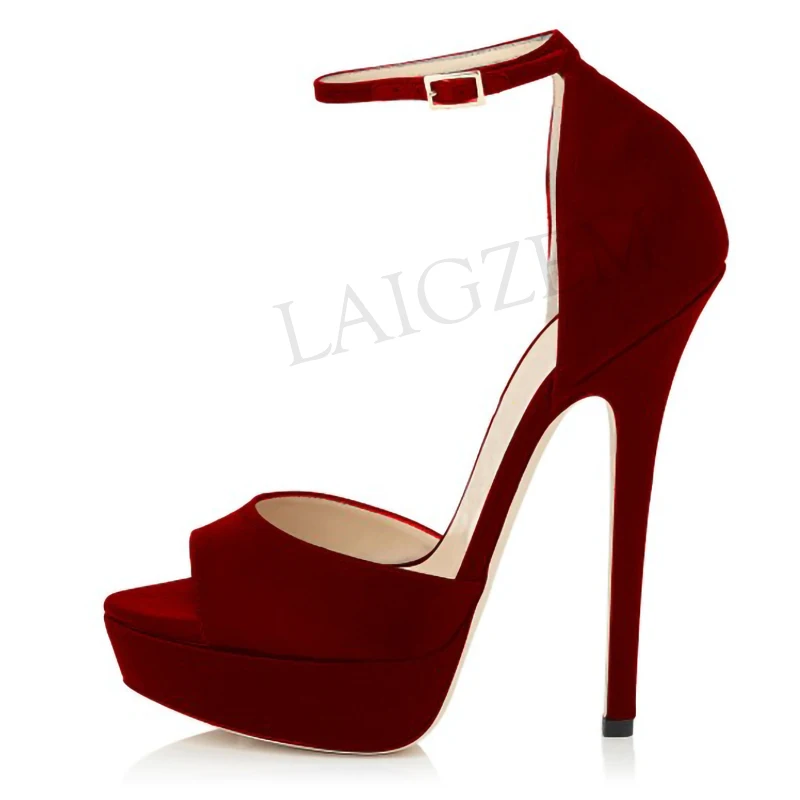 LAIGZEM SEXY Women Sandals Ankle Strap Heels Stiletto Heel Platform Party Summer Sandalia Shoes Ladies Woman Large Size 34-52