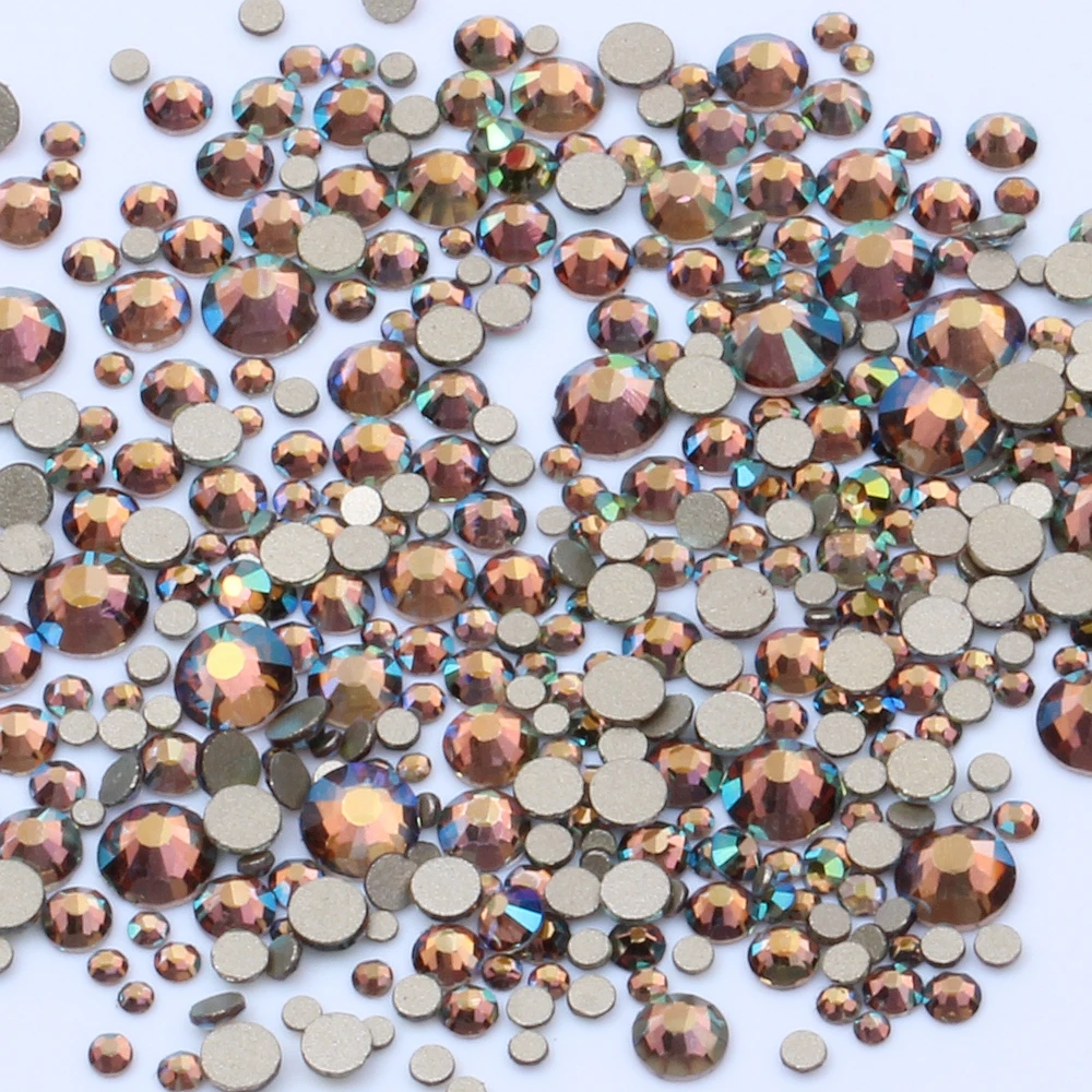 Coffee Rainbow Many Size Non Hotfix Gold Bottom Crystal Rhinestones Glass Glue On For Wedding Dresses DIY Nail Art Decorations