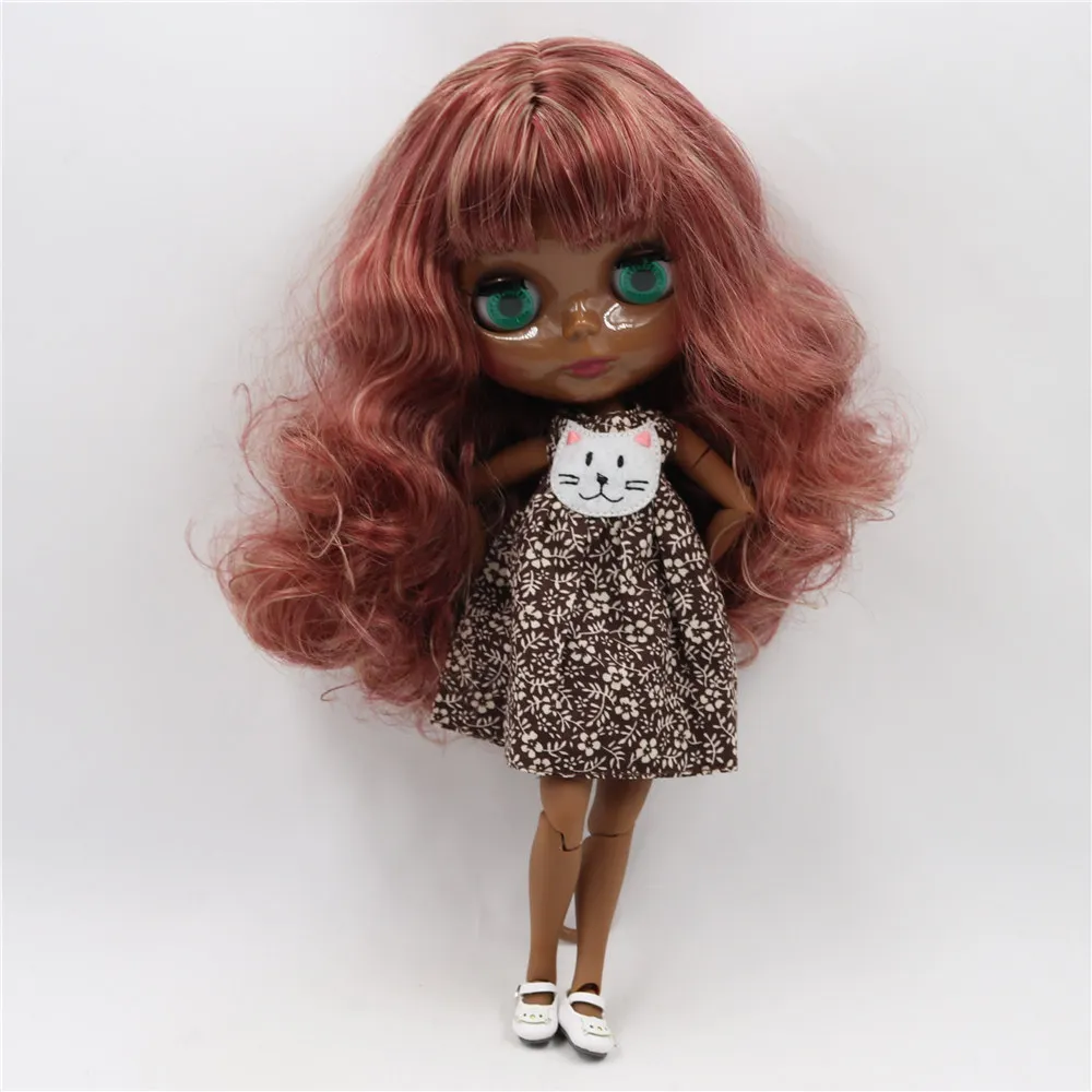 ICY DBS Blyth doll super black dark skin Glossy face joint body dark Red mixed Gold hair.No.BL12532/3227