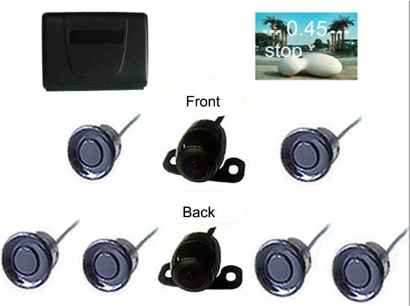 

New Dual Channel Video Parking Reverse Radar System 6 Sensor with Front View Camera and Rear view Camera, Free shipping