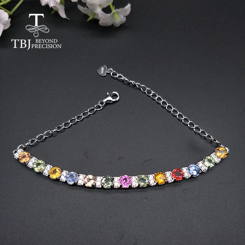 

TBJ,gemstone bracelet 100% natural fancy color sapphire shinning 925 sterling silver fine jewelry for women precious gift