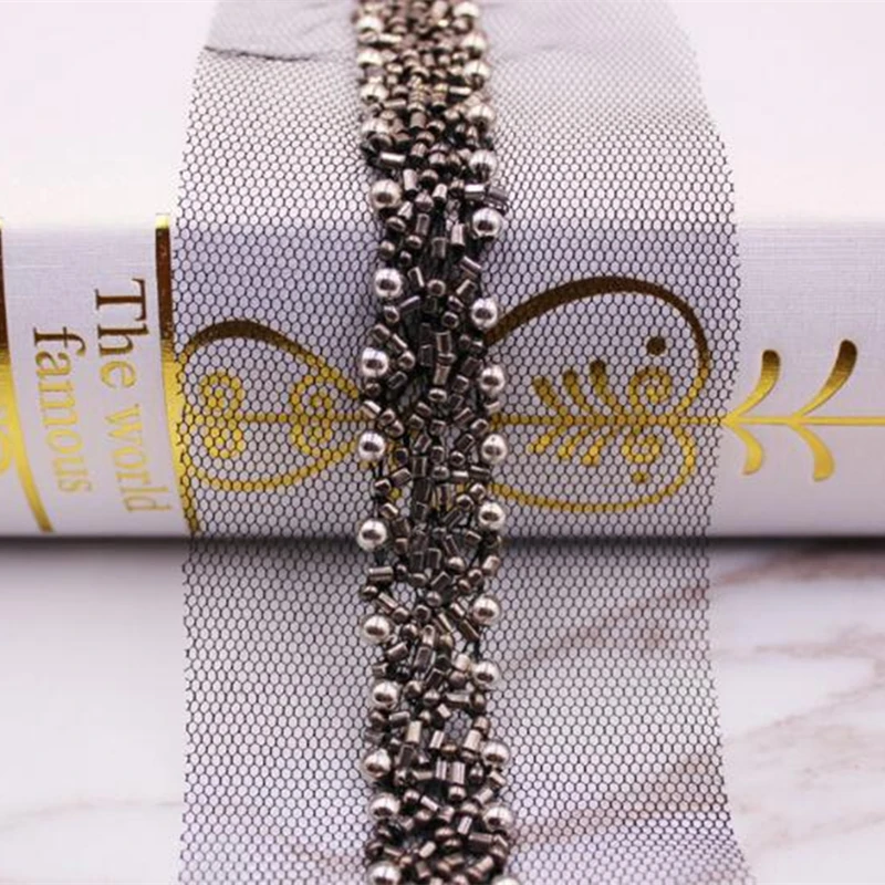 Beaded Lace Ribbon Tape Width 15MM Trim Fabric DIY Embroidered collar Decoration lace Net Cord For Sewing