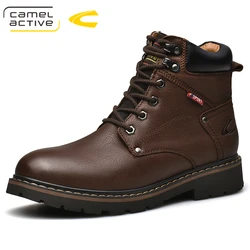 Camel Active New Genuine Leather Shoes Round Toe Ankle Boots Casual Shoes Winter Warm Men Shoes