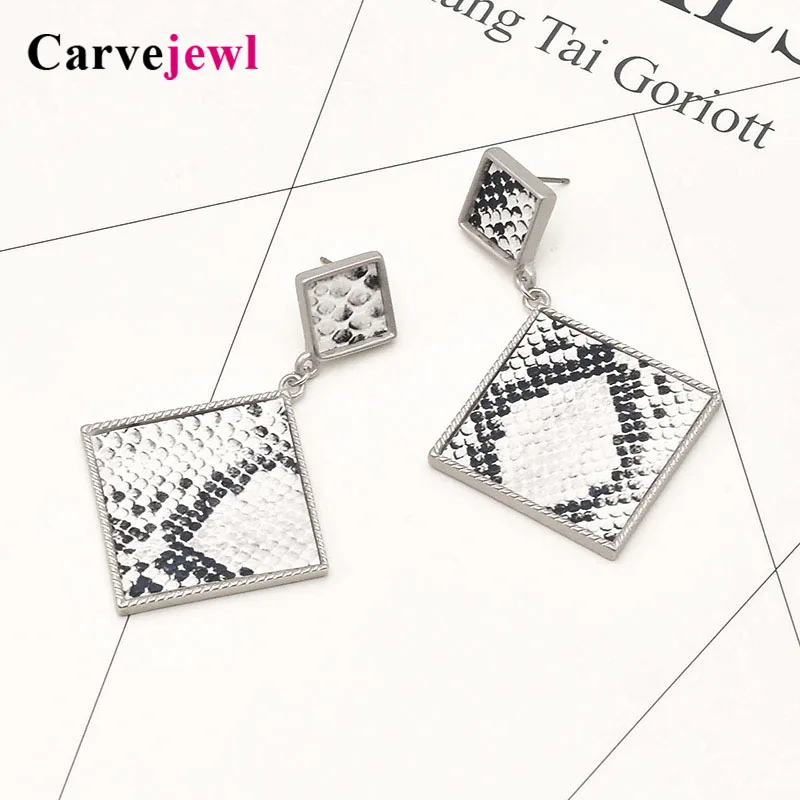 Carvejewl big earrings snake print double square pendant drop dangle earrings women jewelry US fashion Punk earrings wholesale